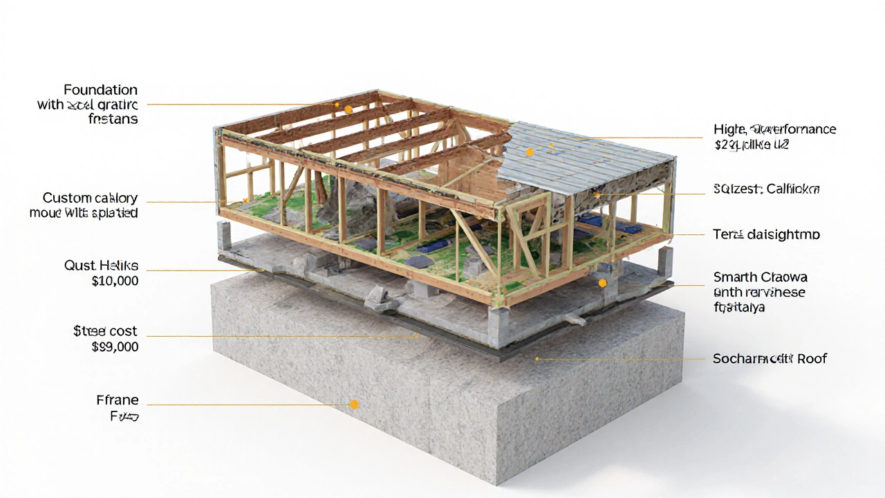 Cross-section of a modern home showing construction layers and materials