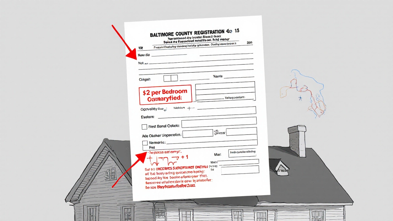 Rental registration form with occupancy math and warnings about unpermitted conversions.