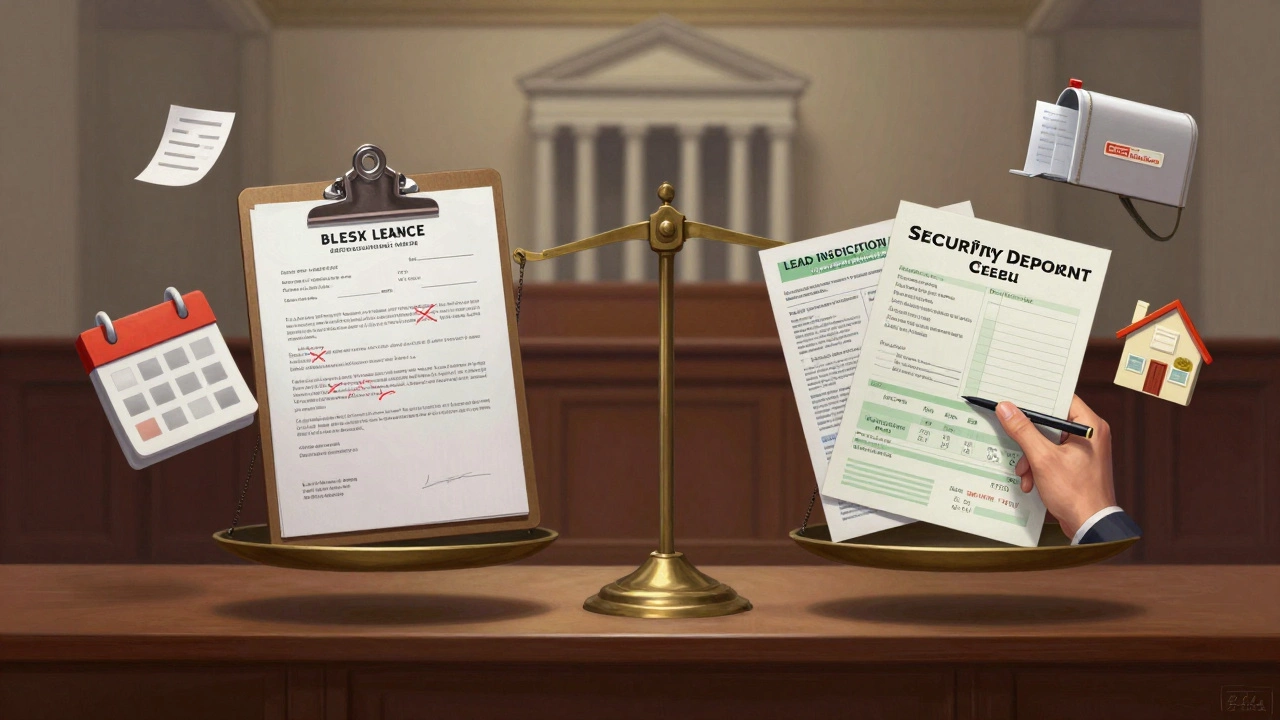 Courtroom scale balancing landlord and tenant rights under Maryland 2024 law