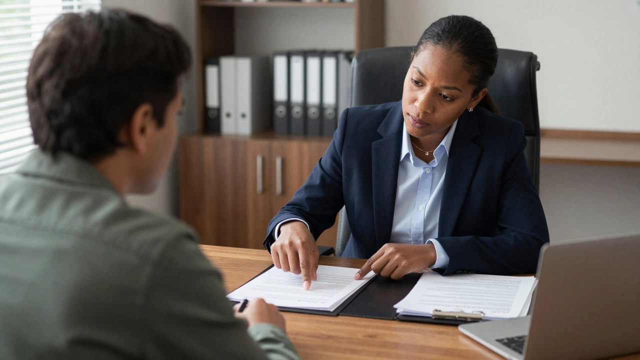 Tenant consulting with legal aid attorney about eviction notice.