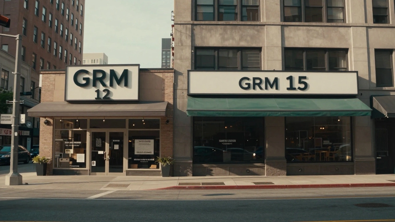 Two commercial properties side by side, one with lower GRM than the other.