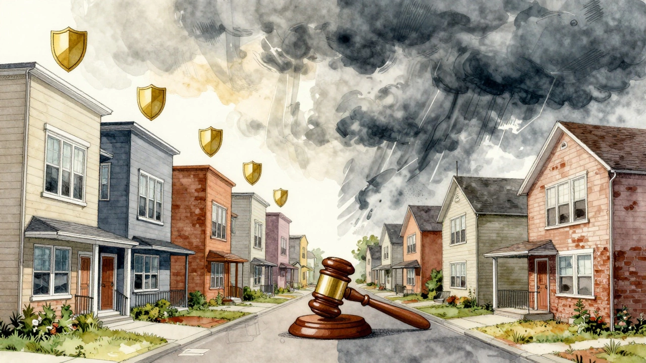 Split landscape showing protected and unprotected housing areas