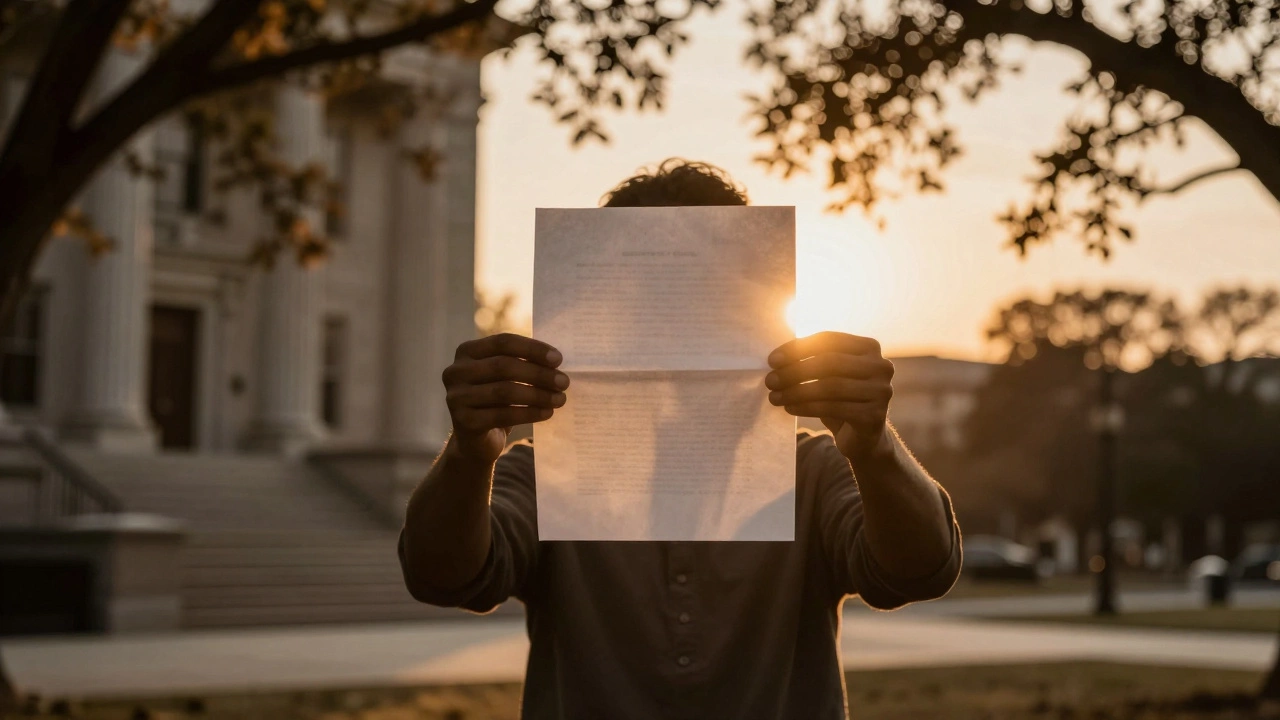 Tenant holding document with sunrise backlight