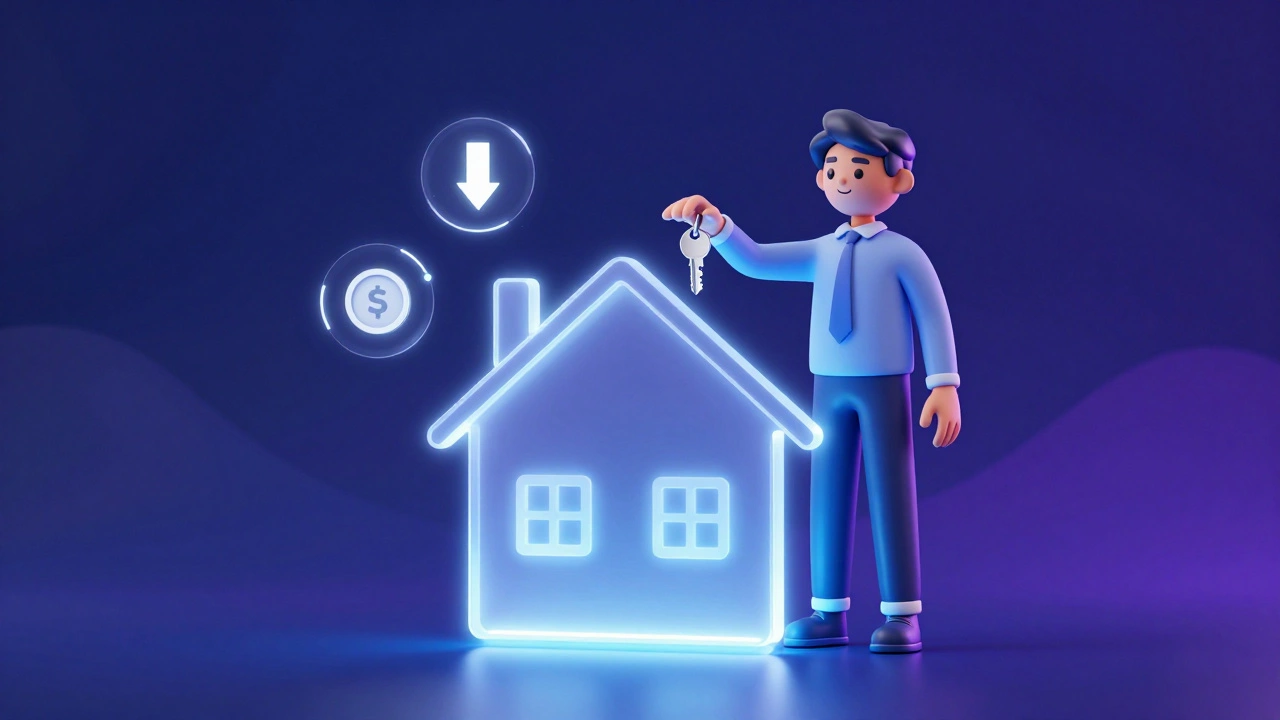 Agent with holographic house and digital fee icons