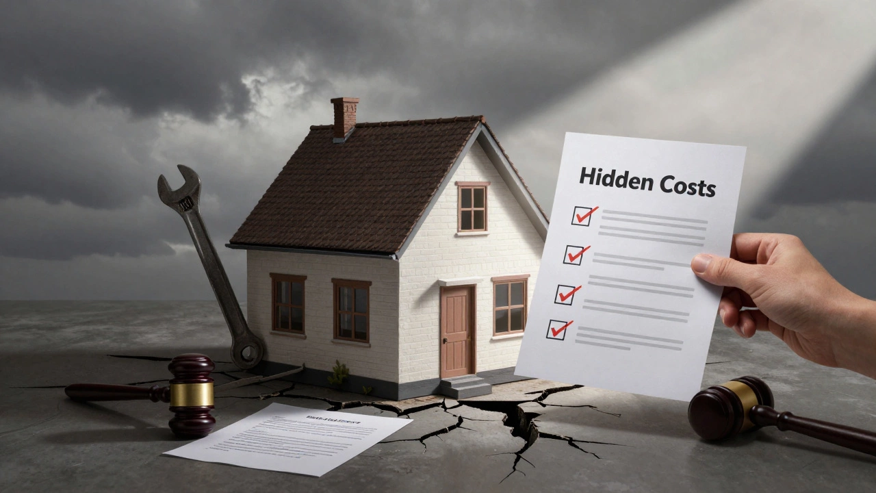 Symbolic image of a house with cracks and tools showing hidden risks