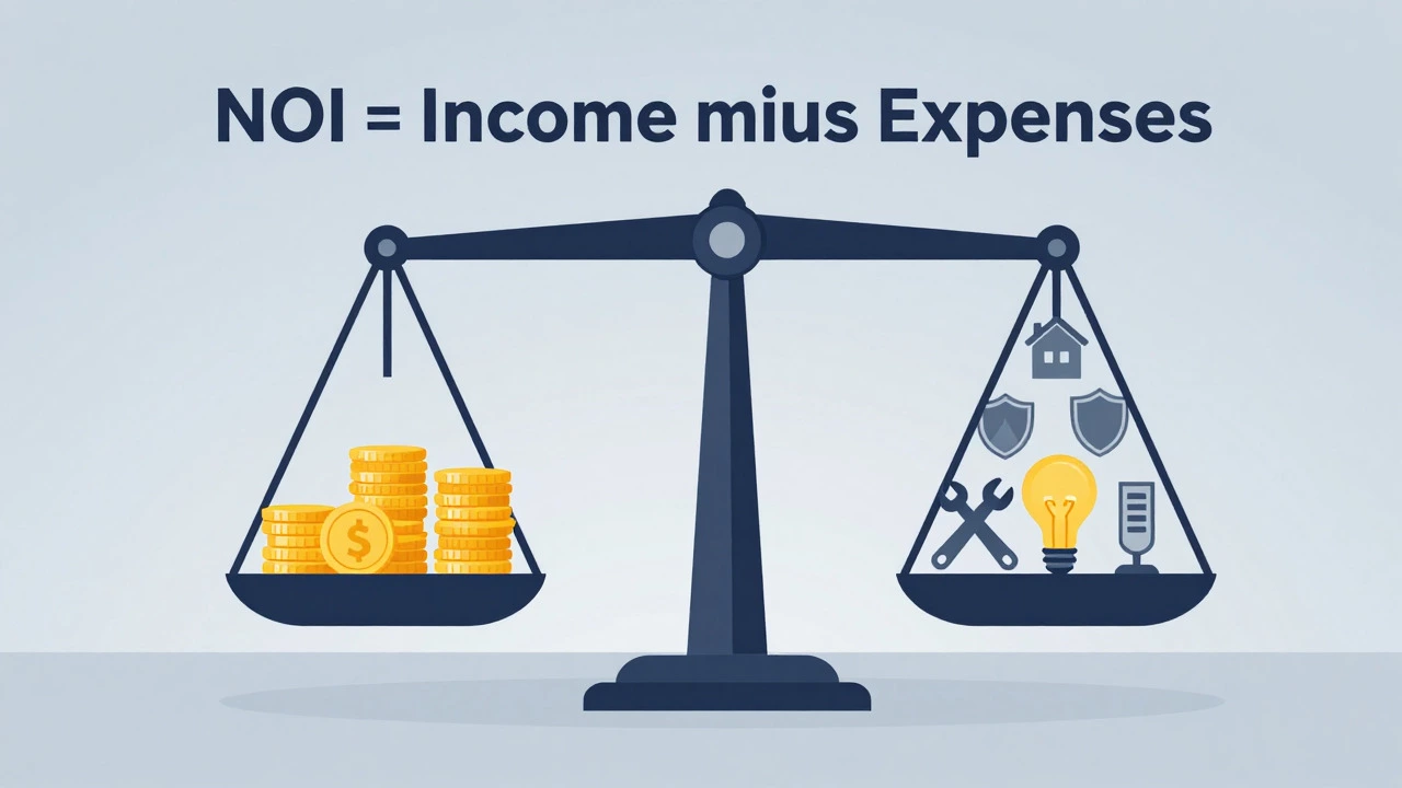 Vector illustration of income vs expenses balancing for NOI
