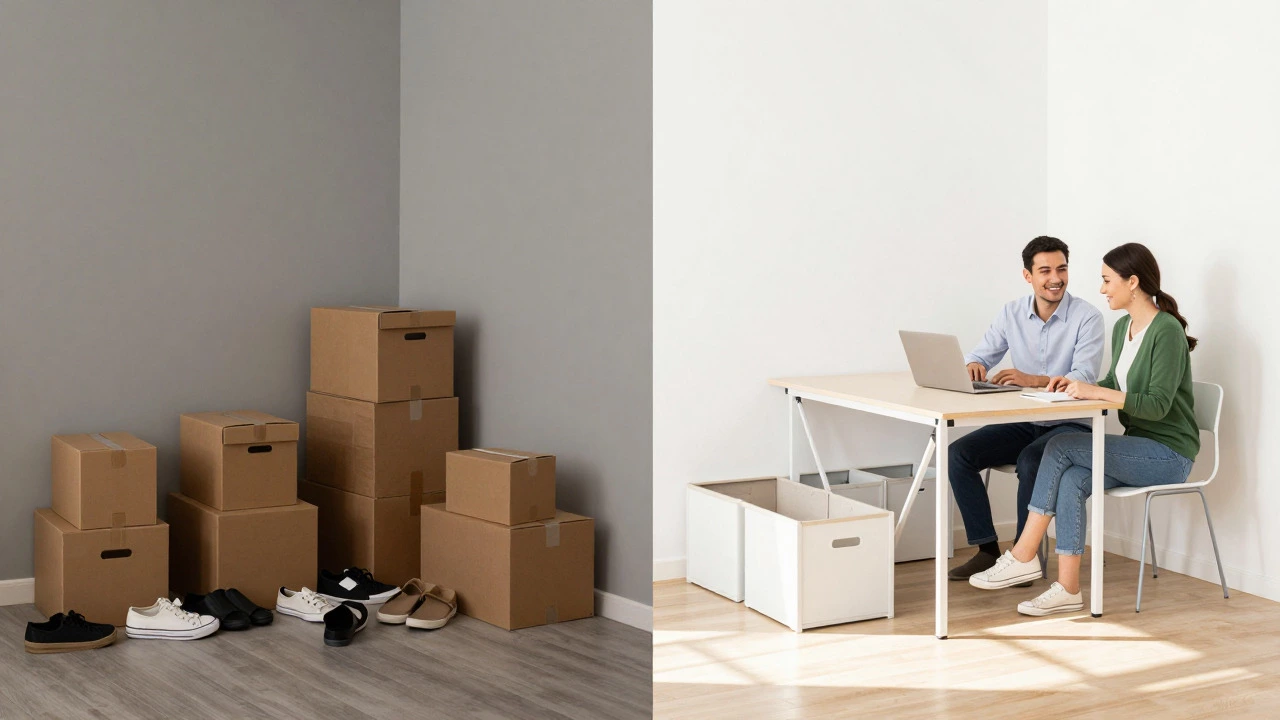 Comparison of cluttered vs organized small apartment spaces for two people