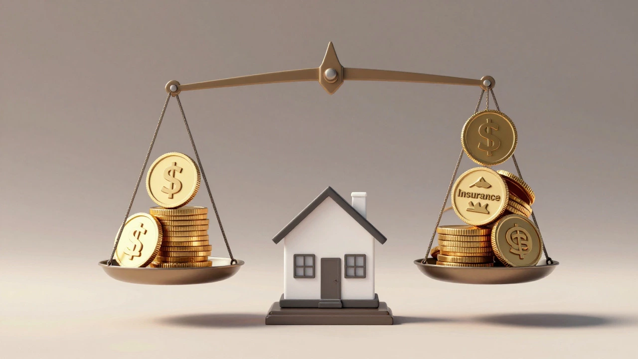 Conceptual art showing a house on a balance scale weighed down by financial factors