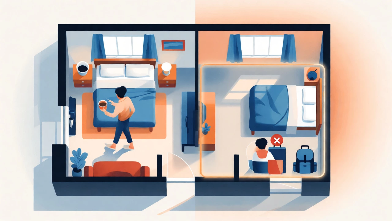 Illustration showing allowed room rental versus banned short-term tourist stays in HDB flat