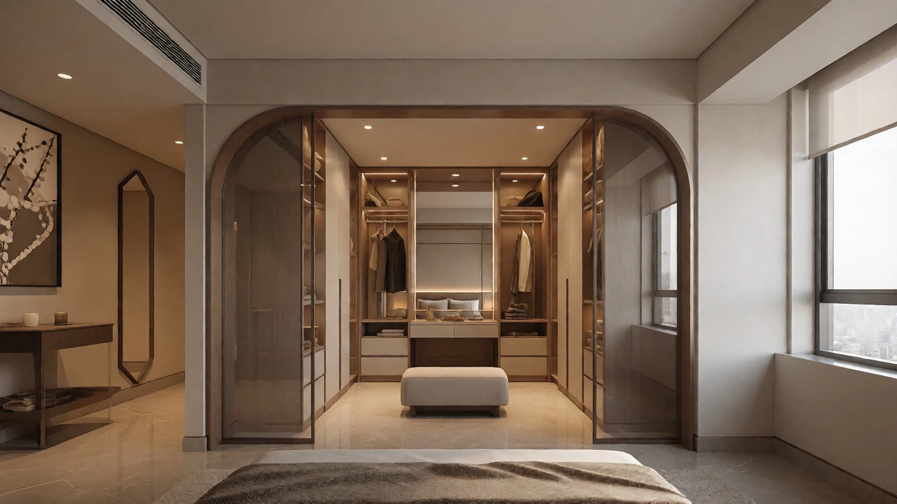 Luxury master bedroom featuring a separate walk-in dressing area.